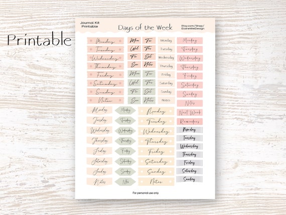 DAY STICKERS // Days of the Week Weekly/Monthly Stickers // aesthetic,  printable, digital