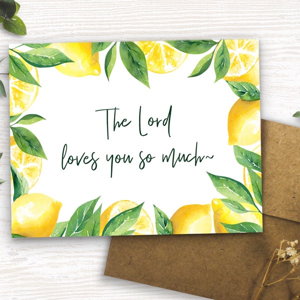 God Loves You| Christian Card| Religious Greeting Card| Lemon Themed| Scripture Cards| Bible Verse Card| God is Love