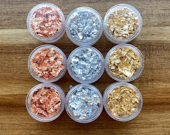Gold, Silver and Copper Metal flakes. 3ml in total