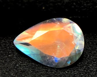 Madagascar Moonstone Gemstone: 1.25 Ct Pear Shape with Rainbow Fire