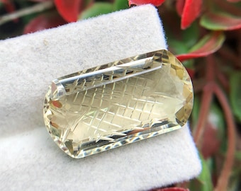 Natural Lemon Quartz 15 Ct Fancy Shape With Carving Yellow Color Loose Gemstone
