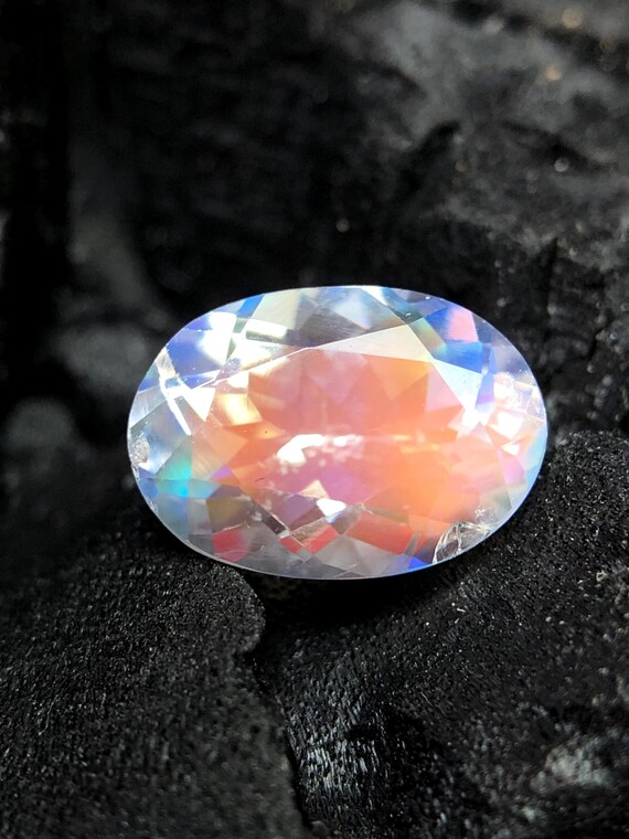 Madagascar Moonstone Gemstone: 8x6 Oval Cut, White Orange Pink