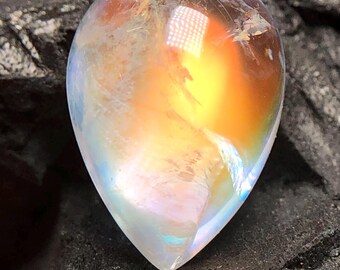 Piedra lunar de Madagascar blanca y naranja natural, cabujón, gema suelta para joyería
