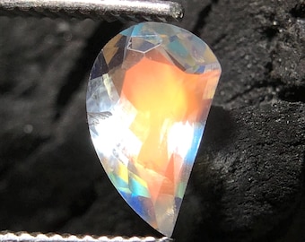 Madagascar Moonstone: 0.80 Ct Pear Cut Gemstone, Orange Blue Flash