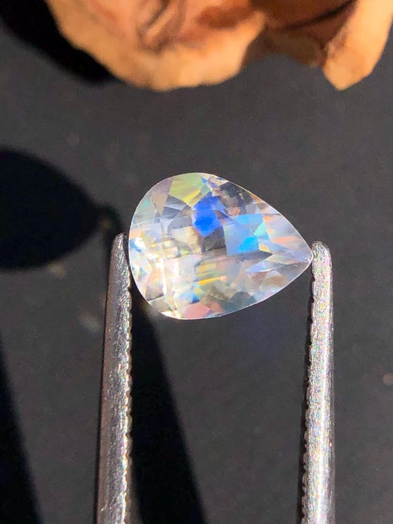 Natural Pear Shape Madagascar Moonstone, Rainbow Fire Faceted Gemstone