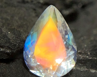 Madagascar Moonstone Gemstone: 1.45 Ct Pear Cut with Rainbow Flash