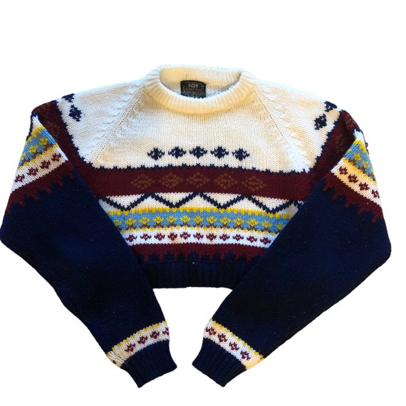 Vintage 80s Cropped Fairisle Sweater - image 1