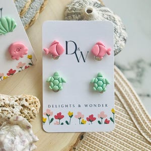 Clip On Ocean Earrings, Sea Creature Studs, Turtle Fish Whale Shell Octopus, No Piercing Earrings, Cute Summer Jewelry, Gift for Girls