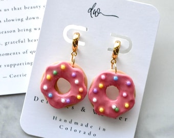 Donut Earrings, Handmade Food Jewelry Gift for Donut Lover