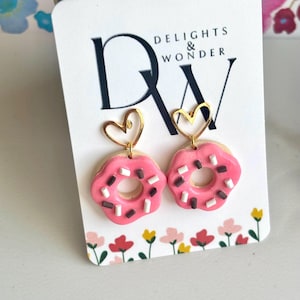 Sprinkle Donut Earrings | Pink Donuts | Food Jewelry | Fun Earrings | Unique Gift | Spring Donut Dangle Earrings