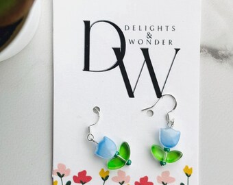 Glass Tulip Earrings: Dainty Spring Flower Jewelry, Handmade
