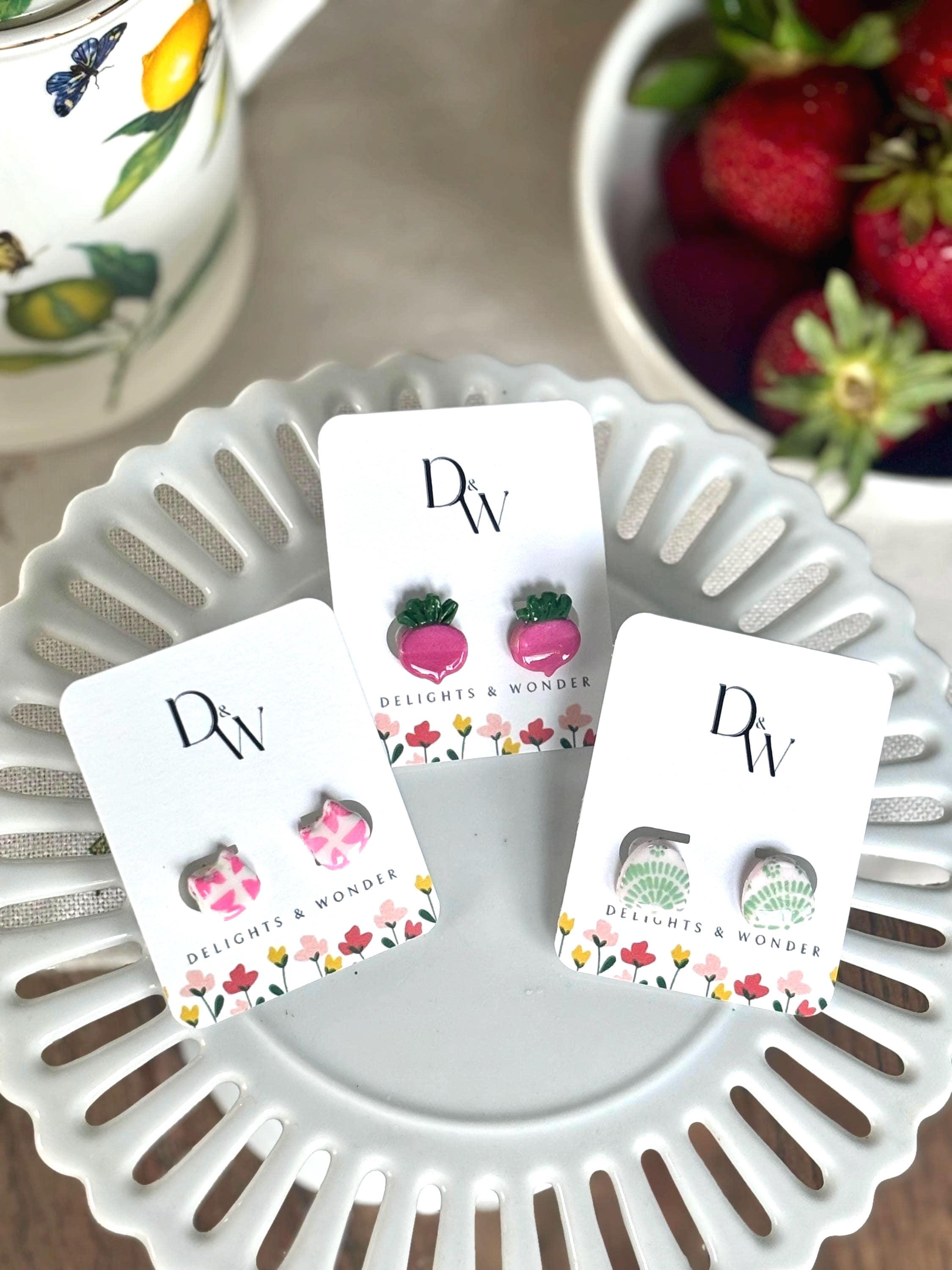 Garden Picnic Stud Earrings | Polymer Clay Earrings | Pick 2 Pairs Get 1 Free | Tomato, Floral, Radish, Kitty & More!