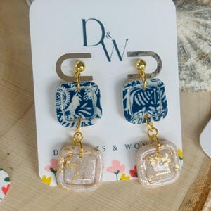 Ocean-Inspired Handmade Medium Drop Earrings with Blue and Neutral Tones