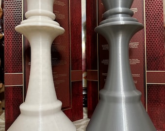 Pieza de ajedrez decorativa XL. Piezas de ajedrez de rey y reina impresas en 3D.