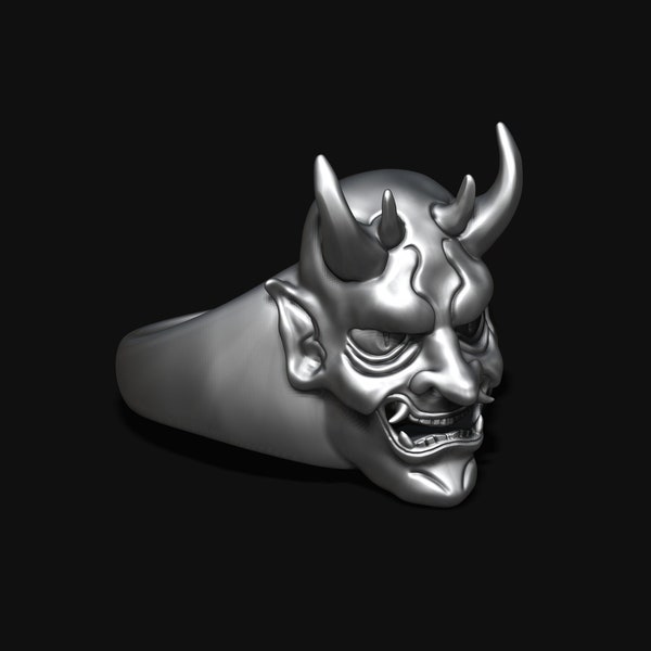 Oni Maske Sterling Silber Ring, 925 Silber DämonEn Ring, Japanische Kunst, Japanische Mythologie Schmuck, SchutzRing, Erinnerung Geschenk Oni