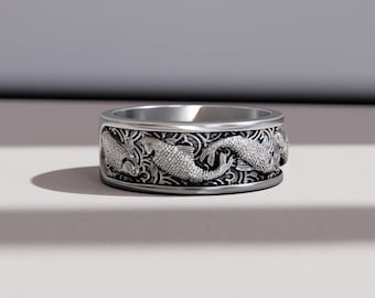 Japansk Koi-fiskring för män i sterlingsilver – Symbolisk naturvigselring