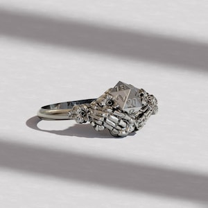 Gothic D20 Rogue Ring – Skeleton Dice Fantasy Band – RPG Wedding Ring