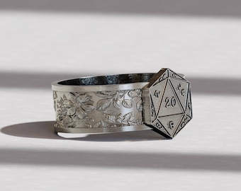Dnd D20 Flower Ring, Dnd Wedding Ring, Floral Jewelry for Druid Class, DnD Birthday Gift for Women, dungeon and dragons jewelry for dnd
