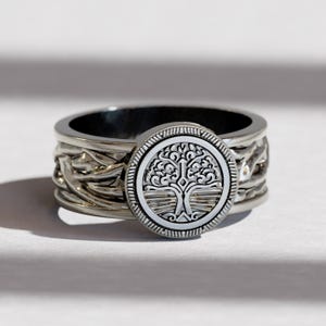 Tree of Life Branches Ring | Viking Norse Men&#39;s Band | Rustic Sterling Silver Jewelry & Symbolic Gift