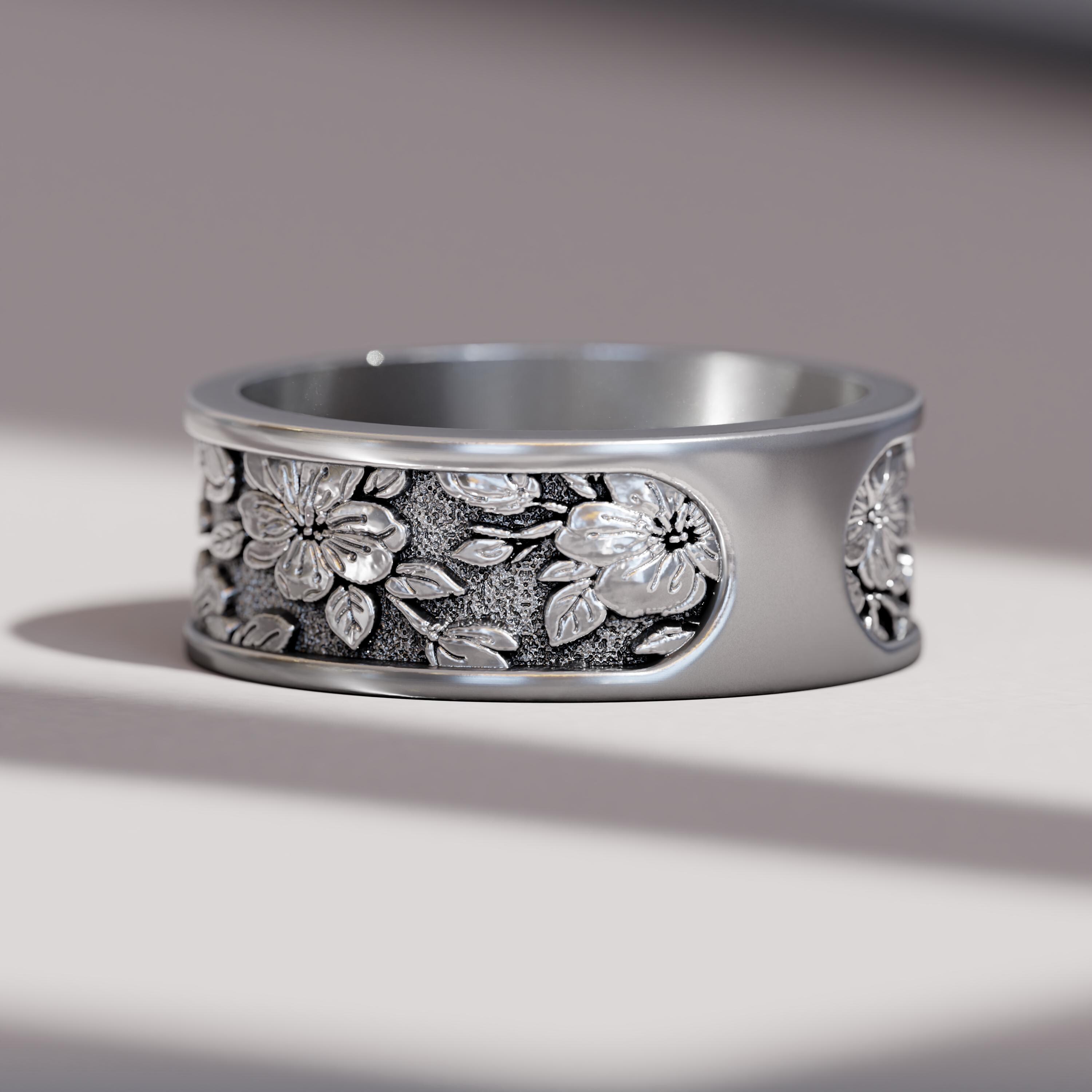 Sakura Flower Ring for Men in Silver– Japanese Cherry Blossom