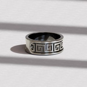 Greek Band Ring for Men, Antique Greek Olympus Gods Men Ring in Sterling Silver Ring, Ancient Greece Memorial Gift, Greek Jewelry
