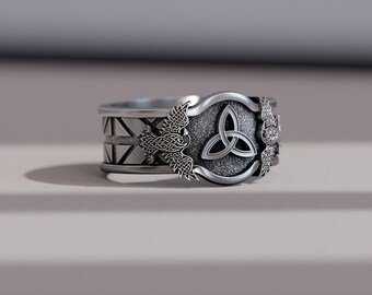 Triquetra celtic knot Ring for Men in Sterling Silver – Norse Raven Pagan Band