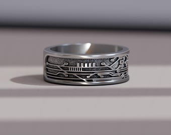 Circuit Board Ring for Men in Sterling Silver – Tech Inspired Wedding Band