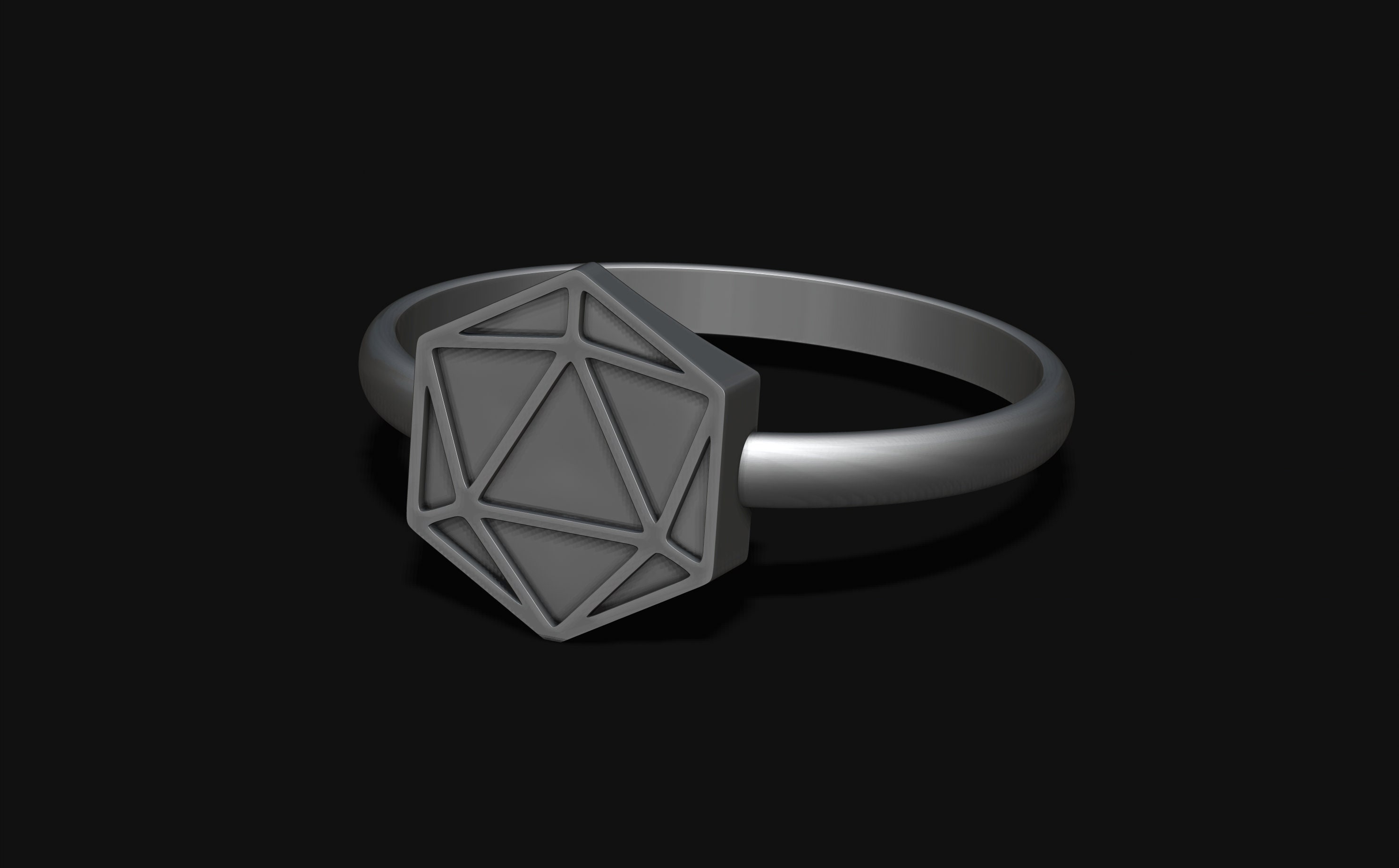 D&D RPG D20 Dice Vector Sterling Silver Signet Seal Ring 