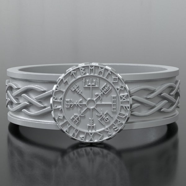 Vegvisir runic compass band ring, Silver Engraved Band Ring, Mythology, gift for men, Celtic Wedding Ring For Men,Unique Viking Promise Ring