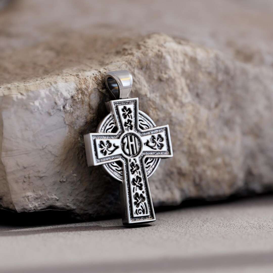 Irish Celtic Cross Pendant With Shamrocks in Sterling Silver – Trinity ...