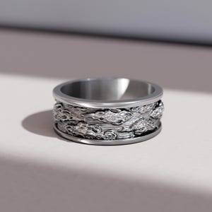 Auspicious Cloud Ring in Sterling Silver Japanese Cloud Pattern Men’s Wedding Band