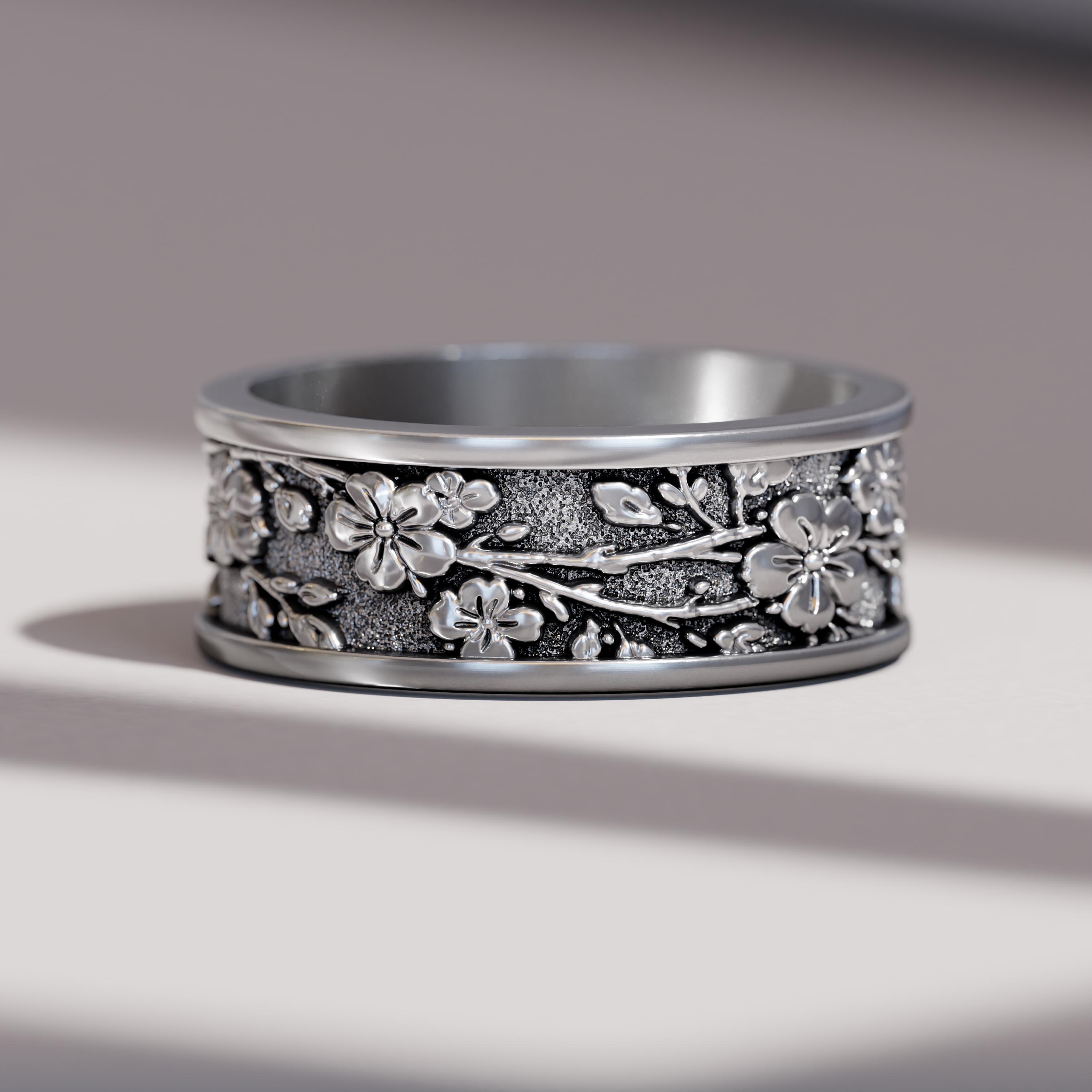 Sakura Branch Ring for Men in Sterling Silver – Japanese Cherry
