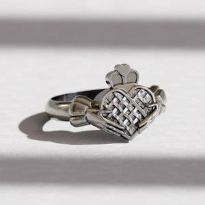 Claddagh Ring - Crossed Heart Silver & Gold Celtic Engagement Crown Ring - Traditional Irish Friendship Jewelry - Claddagh wedding ring