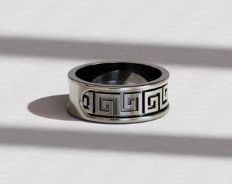 Greek Band Ring for Men in Sterling Silver – Ancient Olympus Gods Mythology Ring