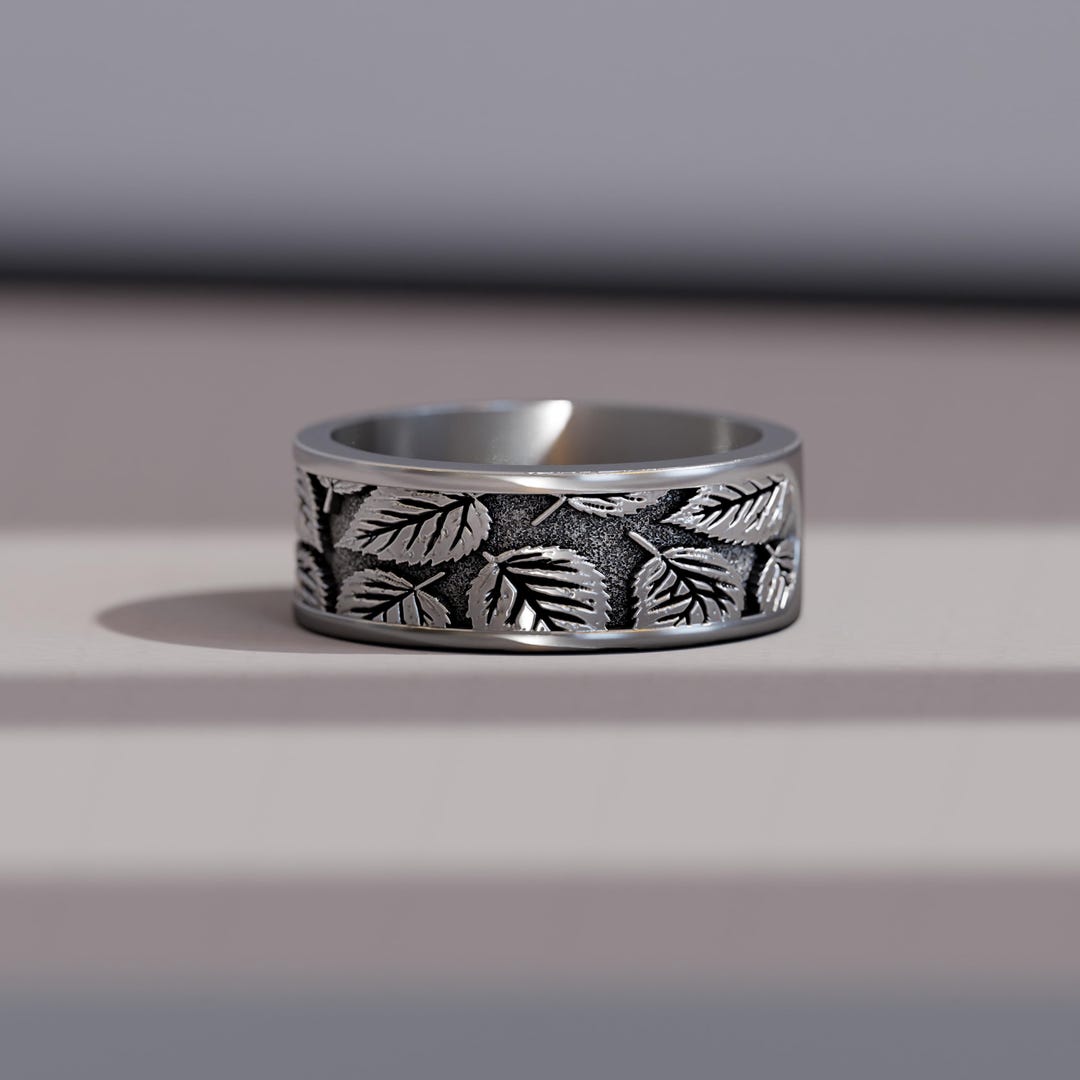 Men's Rings Leaf Pattern Birch Leaves Ring for Men in Sterling Silver – Nature Inspired Wedding ...