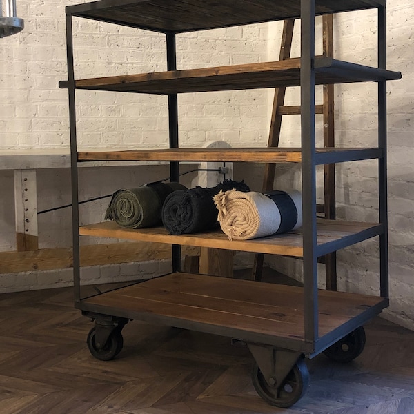Reclaimed Industrial Trolley, manoeuvrable kitchen island