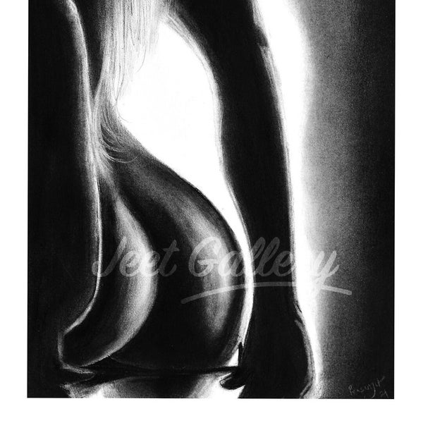 Original Charcoal Drawing - beautiful naked women | 11.7 x 16.5 inches | Erotic painting