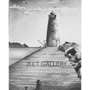 Digital Download - The pencil drawing of Poolbeg Lighthouse in Dublin |  8.3 x 11.7 inches | cat and dog lovers