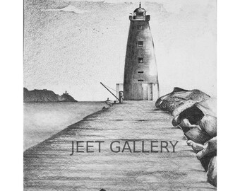 Digital Download - The pencil drawing of Poolbeg Lighthouse in Dublin |  8.3 x 11.7 inches | cat and dog lovers