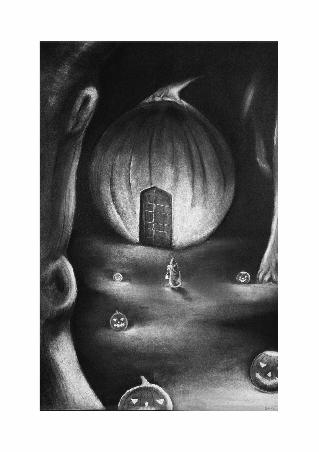 Charcoal Drawing Artwork on Black Paper 16.5 X 23.4 Inches Etsy