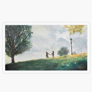 IMAY Park aquarel STICKER 3,5 in X 1,9 in - Vergeet me niet Fanart uit de film Imagine me & you met Lena Headey n Piper Perabo