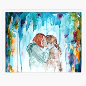 IMAY Kiss - Aquarellmalerei STICKER 5,5 x 7,5 cm - Kunst aus dem FilmImagine me & you - Kussszene mit Lena Headey und Piper Perabo
