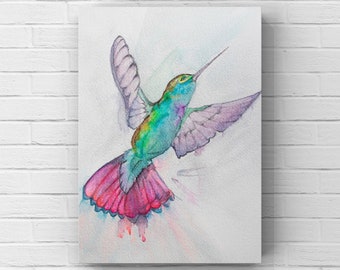 Hummingbird Watercolor Painting PRINT - 8 X 10 in