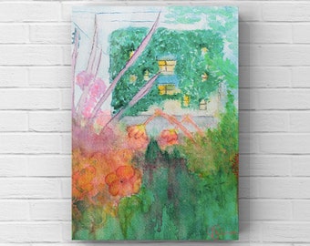 Living Wall Somewhere in Seattle watercolor painting PRINT - 8 X 10 in