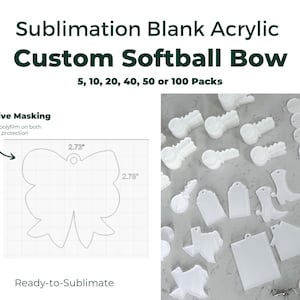 Sublimation Blank Acrylic Custom Softball Bow Keychain Cutout  – Ready-to-Customize - Bow Shaped Acrylic for Sublimation Printing