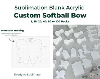 Sublimation Blank Acrylic Custom Softball Bow Keychain Cutout  – Ready-to-Customize - Bow Shaped Acrylic for Sublimation Printing