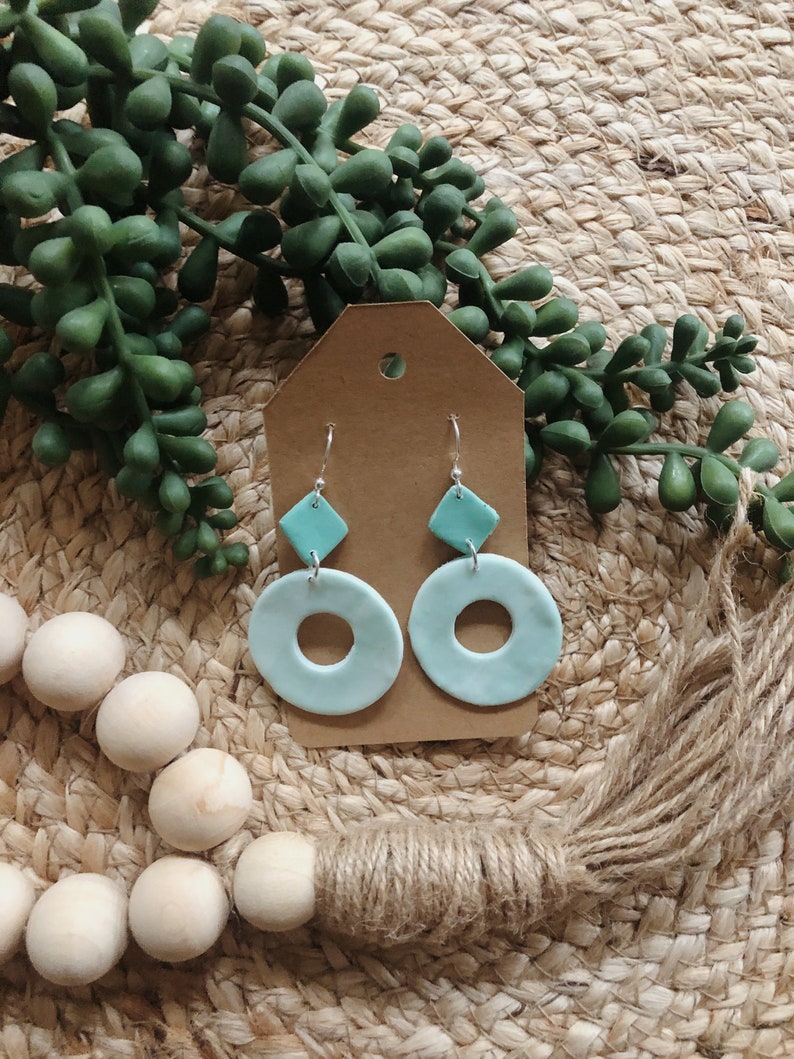 Green Clay Earrings Statement Earrings- The Jade Marbled