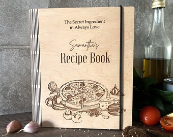 Personalized Engraved Wooden Recipe Book Binder: Family Cookbook Gift