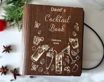Personalized Custom Recipe book Blank Wooden cocktail Bar book bartender Wood Personalized Family Delicious drink Cocktail book Recipe Book