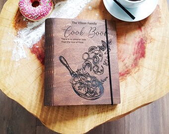 Carpeta de libros de recetas de madera personalizada personalizada Regalo familiar grabado Regalo de cumpleaños del día de San Valentín para su regalo para cocinar Libro de cocina del Día de la Madre